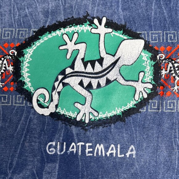 Guatemala Gecko Cropped Folklorica size M Aztec Travel Acid Wash Tshirt Summer - Picture 1 of 7